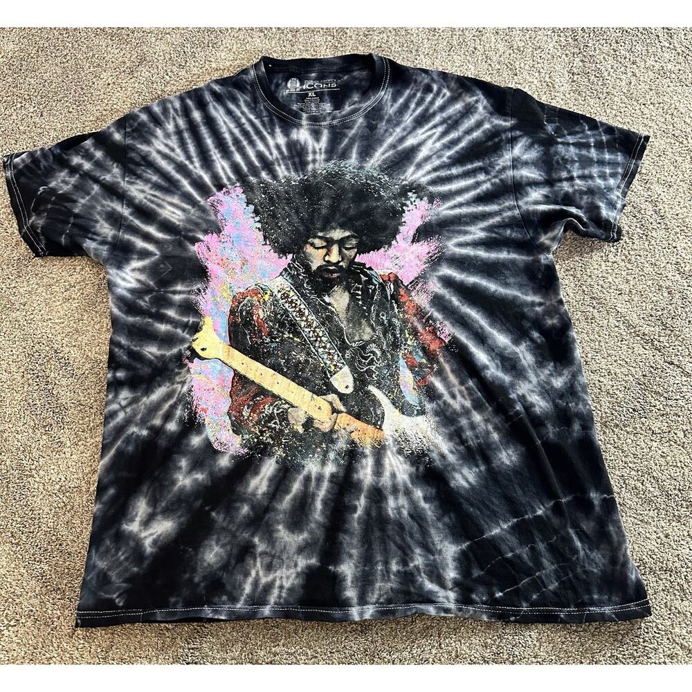 Vintage Jimi Hendrix Tie Dye T Shirt XL Mens Rock Tour Concert Band Hippie Tee